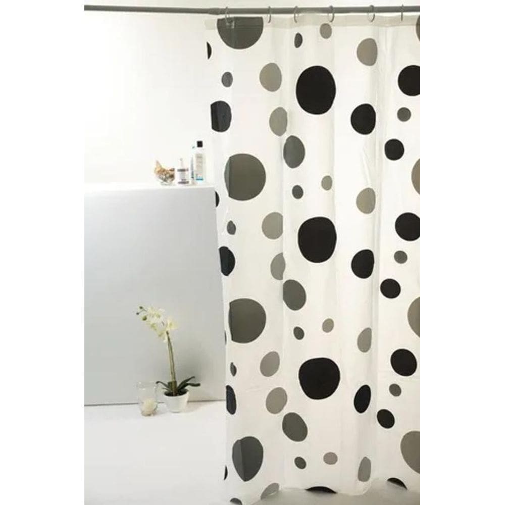 Cortina Box Para Banheiro Peva Bolas Pretas 180X160Cm - Uzoo