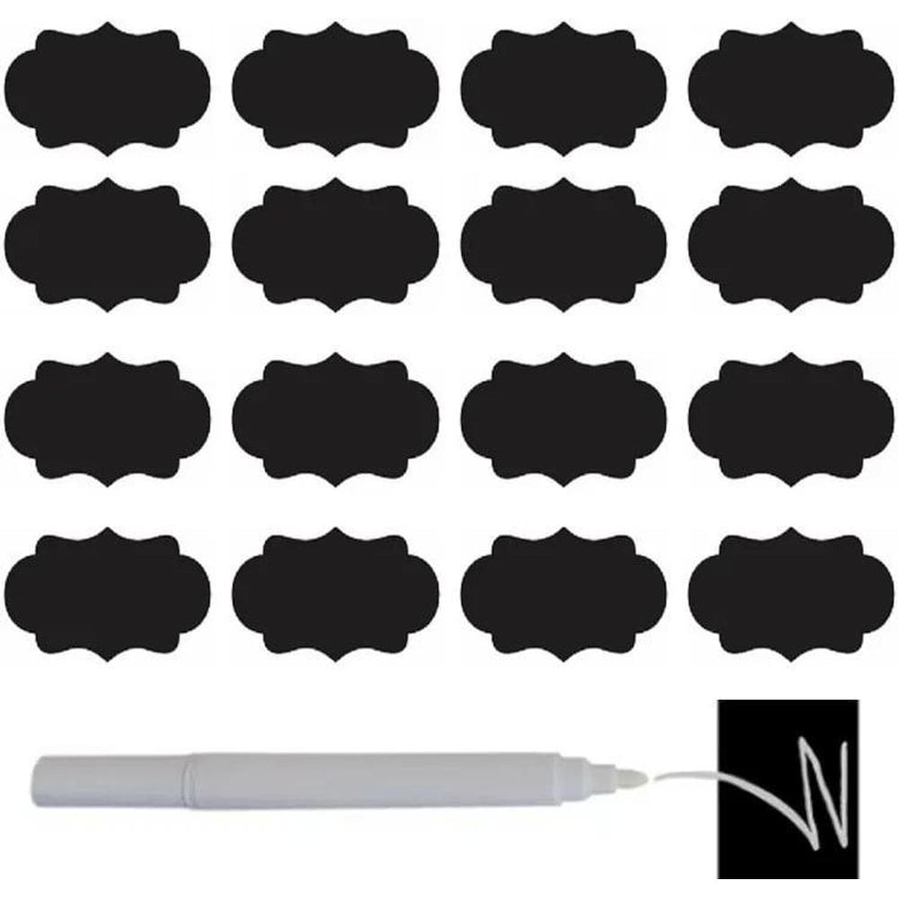 24 Etiqueta Lousa 4X2Cm + Caneta Giz Liquido Potes Tempero