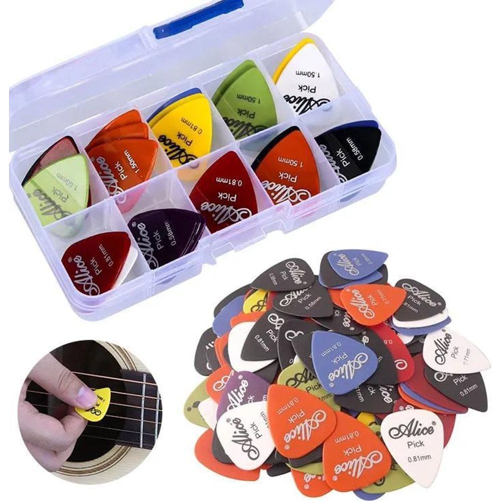 Paletas Palhetas Guitarra Violão Baixo 50 Unidades + Estojo