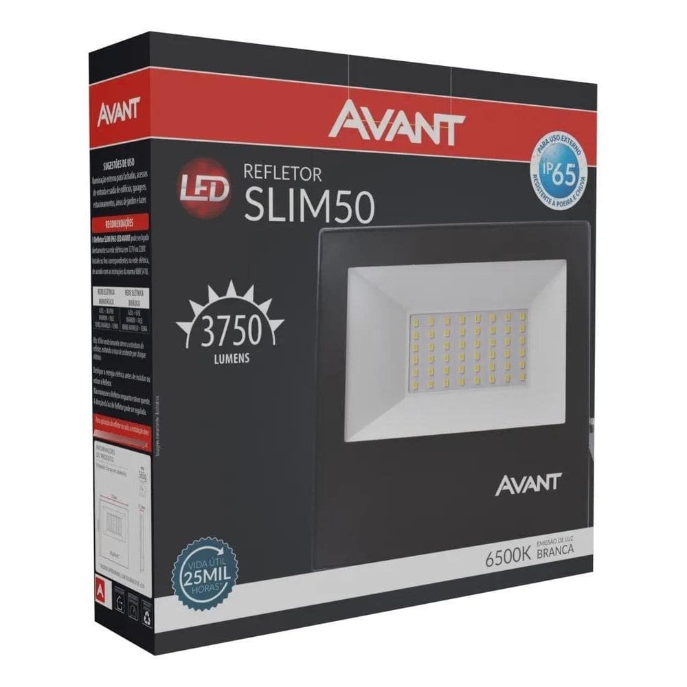 Refletor Led Slim 50W Bivolt Branco Frio 6500K Avant