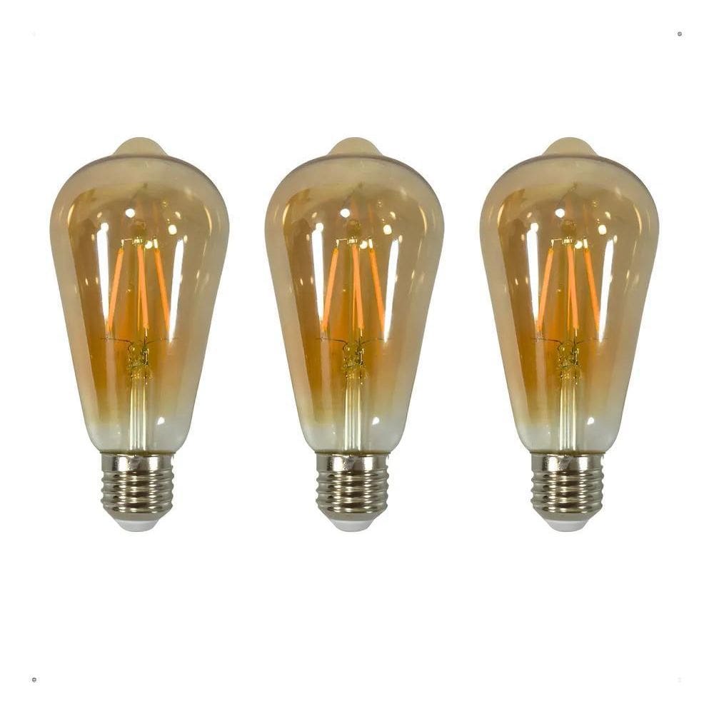 Kit 3 Lâmpadas Filamento Led St64 Decorativa Âmbar 4W Bivolt