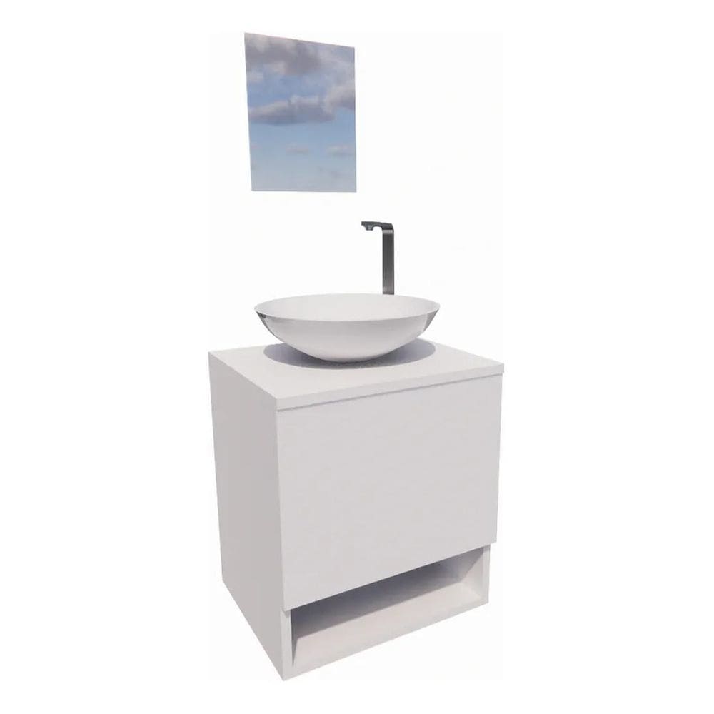 Gabinete Para Banheiro 40Cm Com Cuba E Espelho Armário Suspe