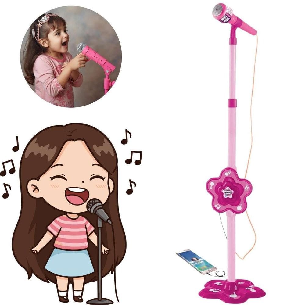 Microfone Infantil Rosa Com Pedestal Infantil Estoque