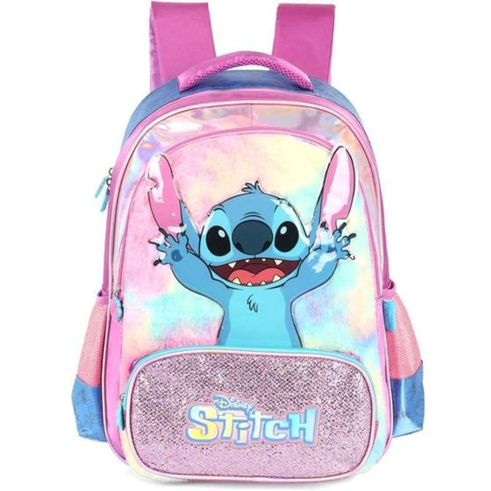Mochila Infantil STITCH Roxa em Cetim com Pelúcia Luxcel