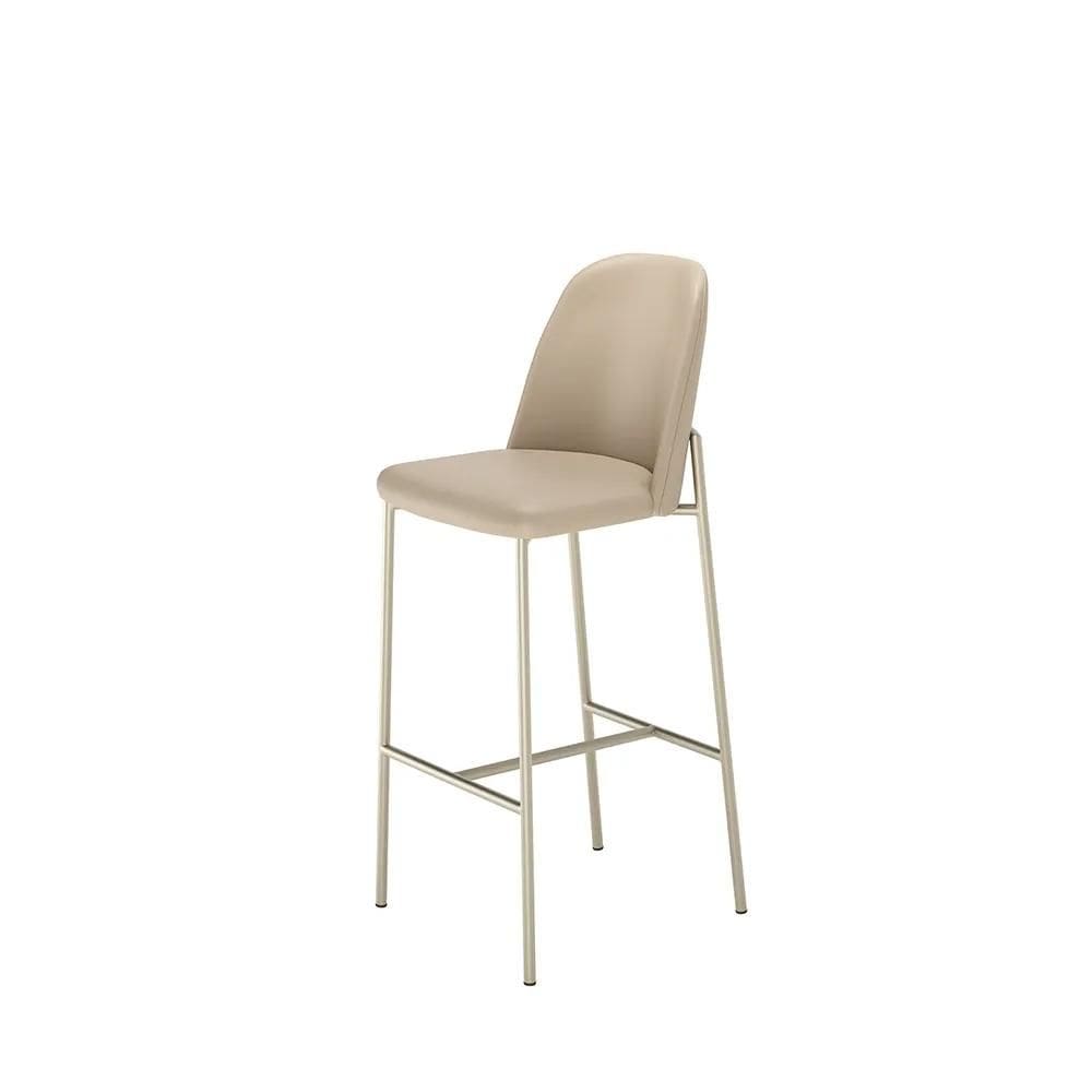 Banqueta Alta de Aço Estofada Lucille - Champanhe c/ PU Off White