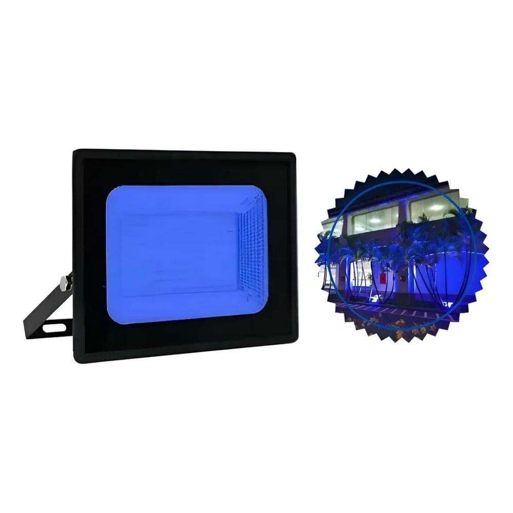 Refletor Holofote Luminária Led 50W Cor Azul Bivolt Smd Pret