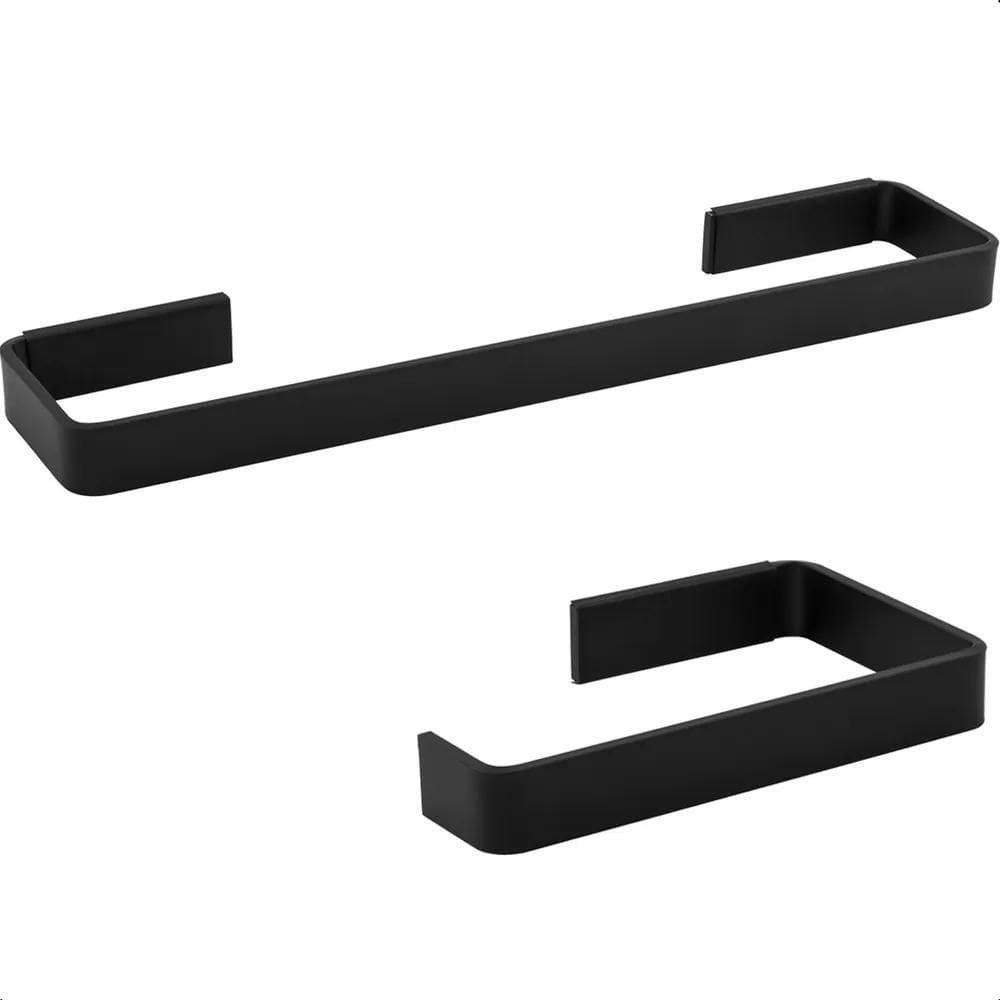 Suporte De Papel Higienico Com Porta Toalha De Rosto Preto