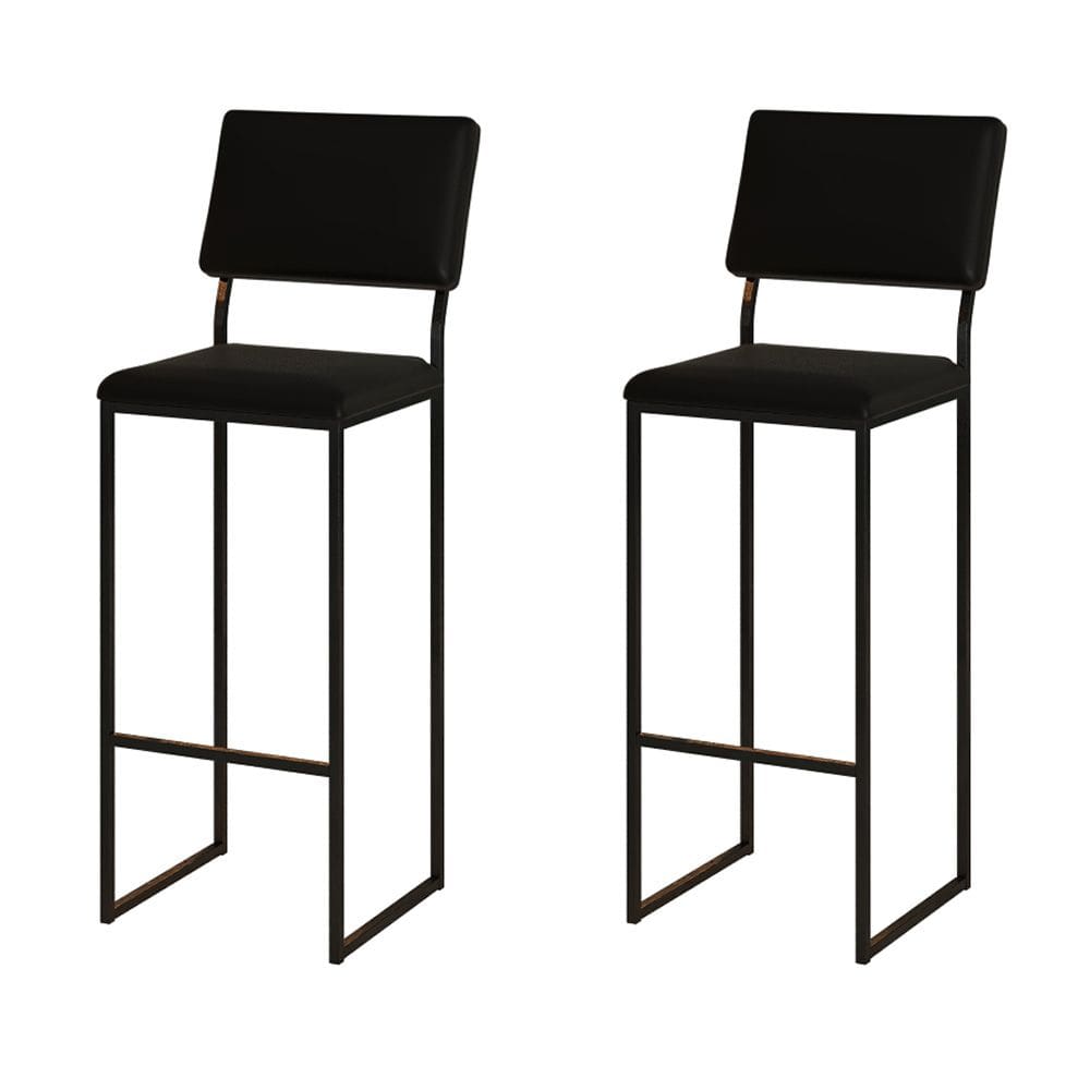 Kit 2 Banquetas com Encosto Industrial e Moderna Nina Preto e Corino Preto