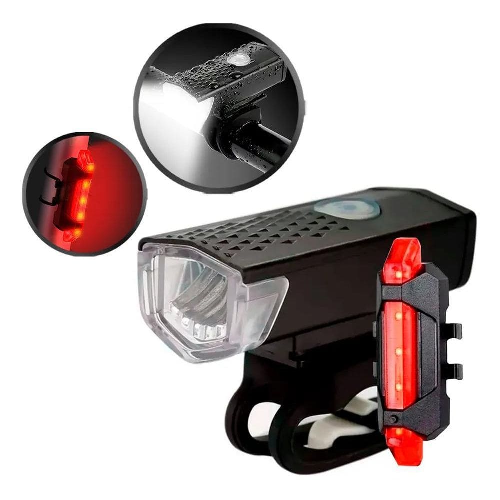 Kit Bike Farol Lanterna Sinalizador Recarregável Usb K131 Co