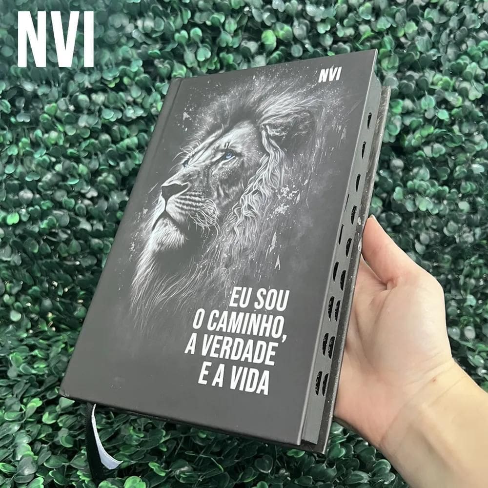 Bíblia Sagrada Nvi Leão Preta Evangélica Capa Dura Índice Le