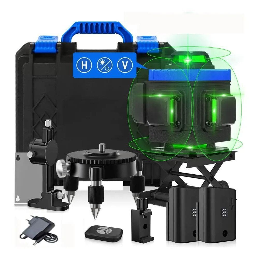 Nível Laser Verde 16 Linhas 4D Autonivelante Com 2 Baterias