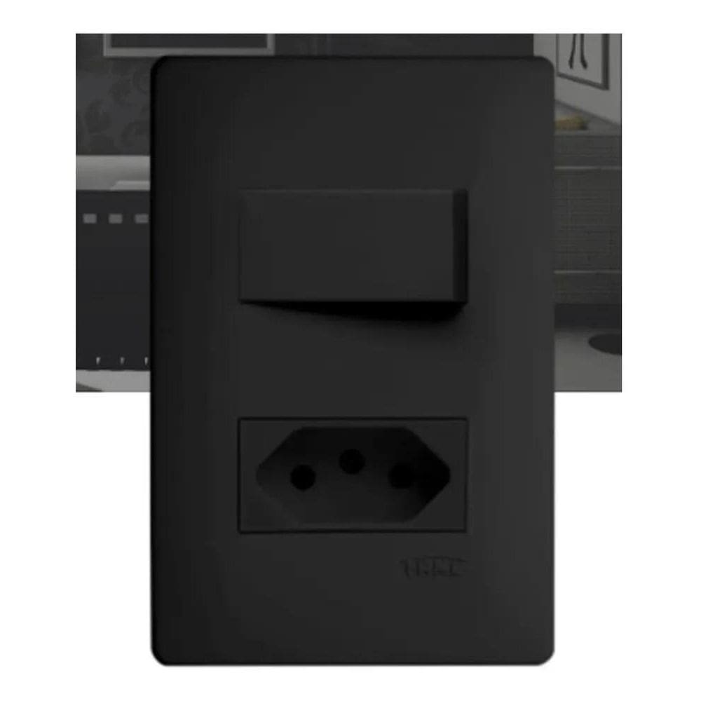 Conjunto Interruptor Simples + Tomada 20A Black Fosco Fame