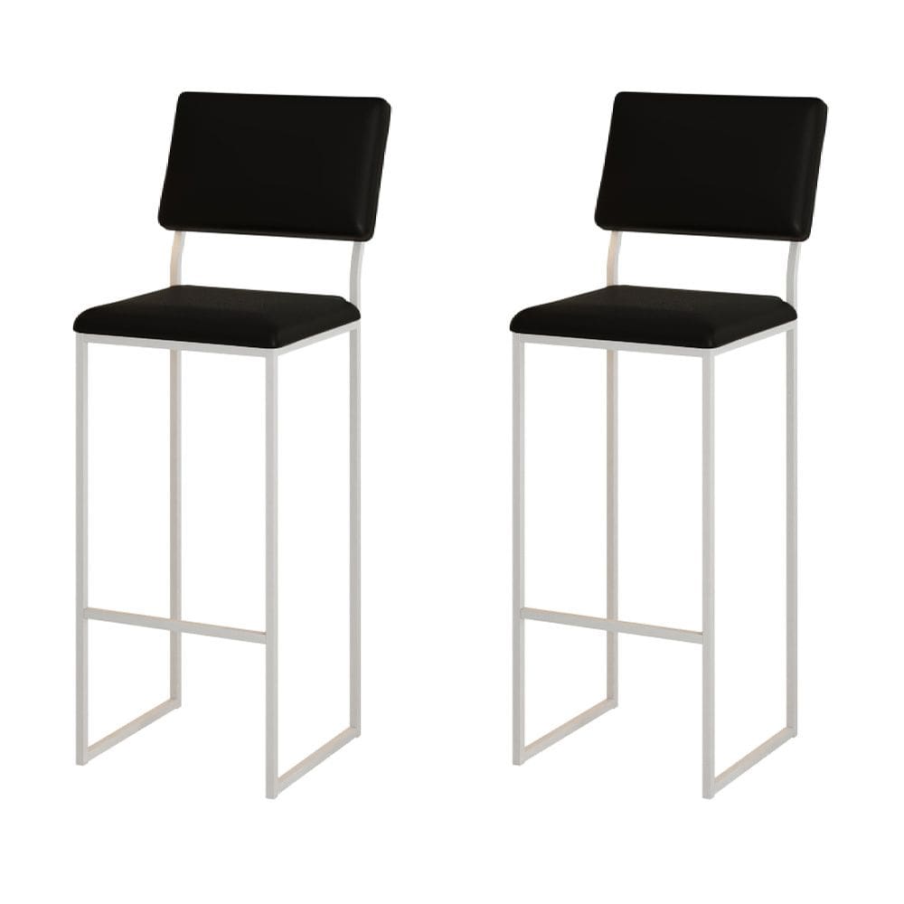 Kit 2 Banquetas com Encosto Industrial e Moderna Nina Branco e Corino Preto