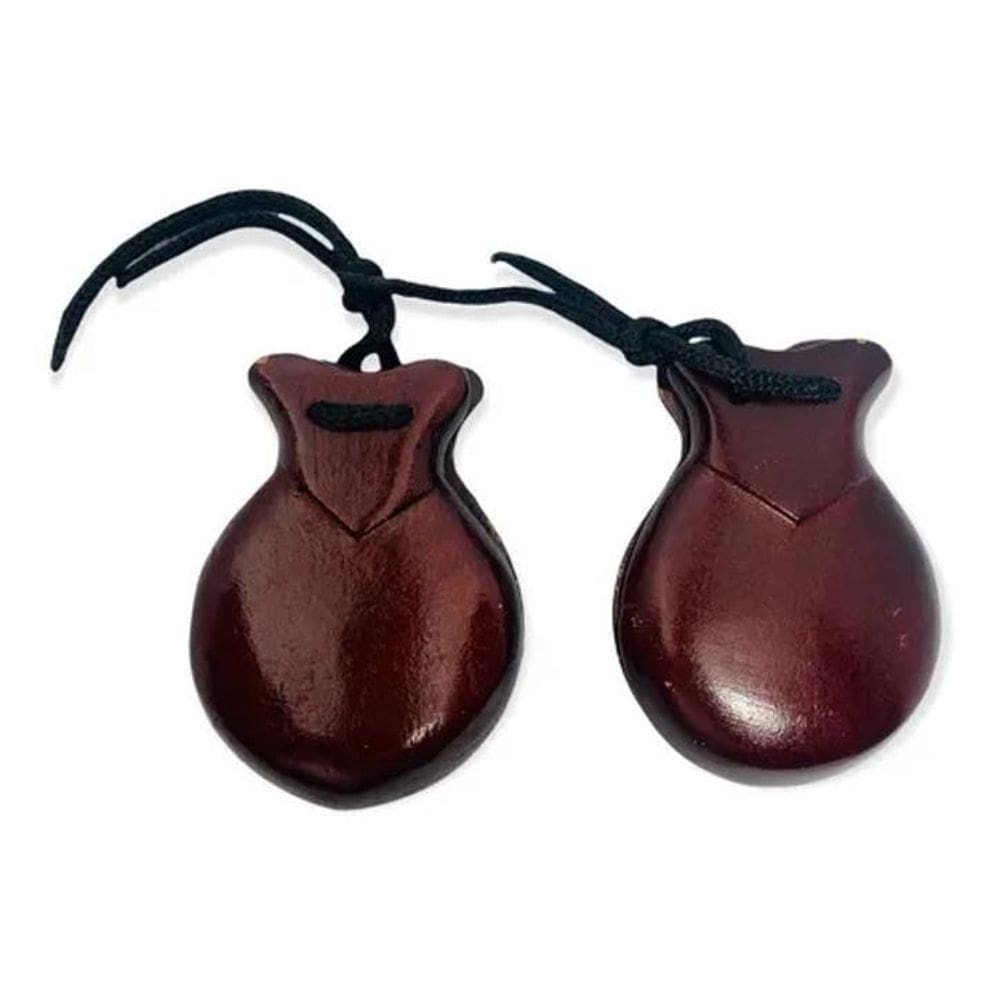 Par De Castanholas De Madeira Verniz Escuro Instrumento