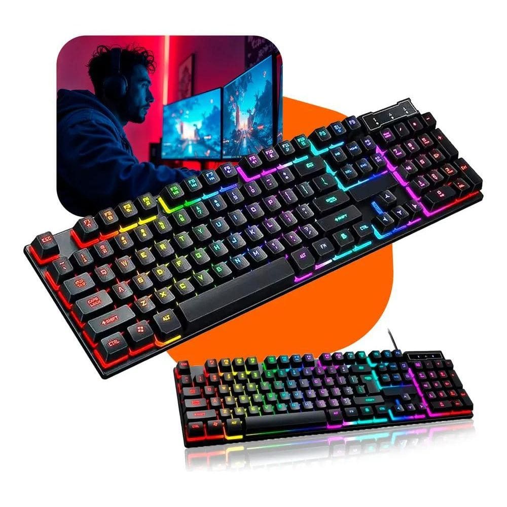 5X Teclado Gamer Semi Mecânico Iluminado Com Luz De Led Rgb