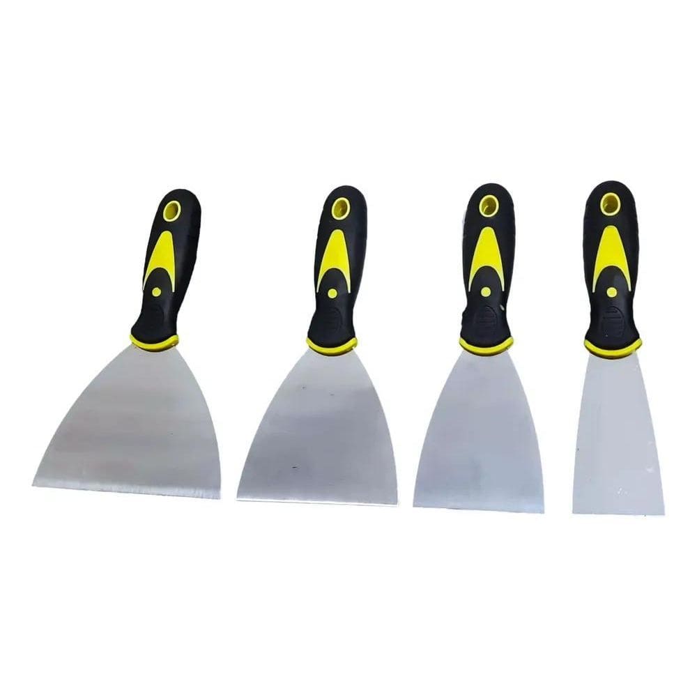 Kit Jogo 4 Peças Para Massa Gesso Pintura Espátula Aço
