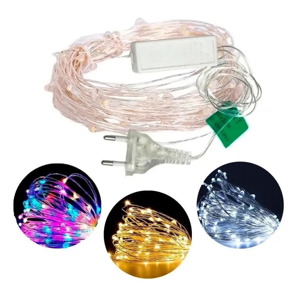 Fio Fada Cordão De Luz Led Cores Natal 10M 100 Leds Tomada L