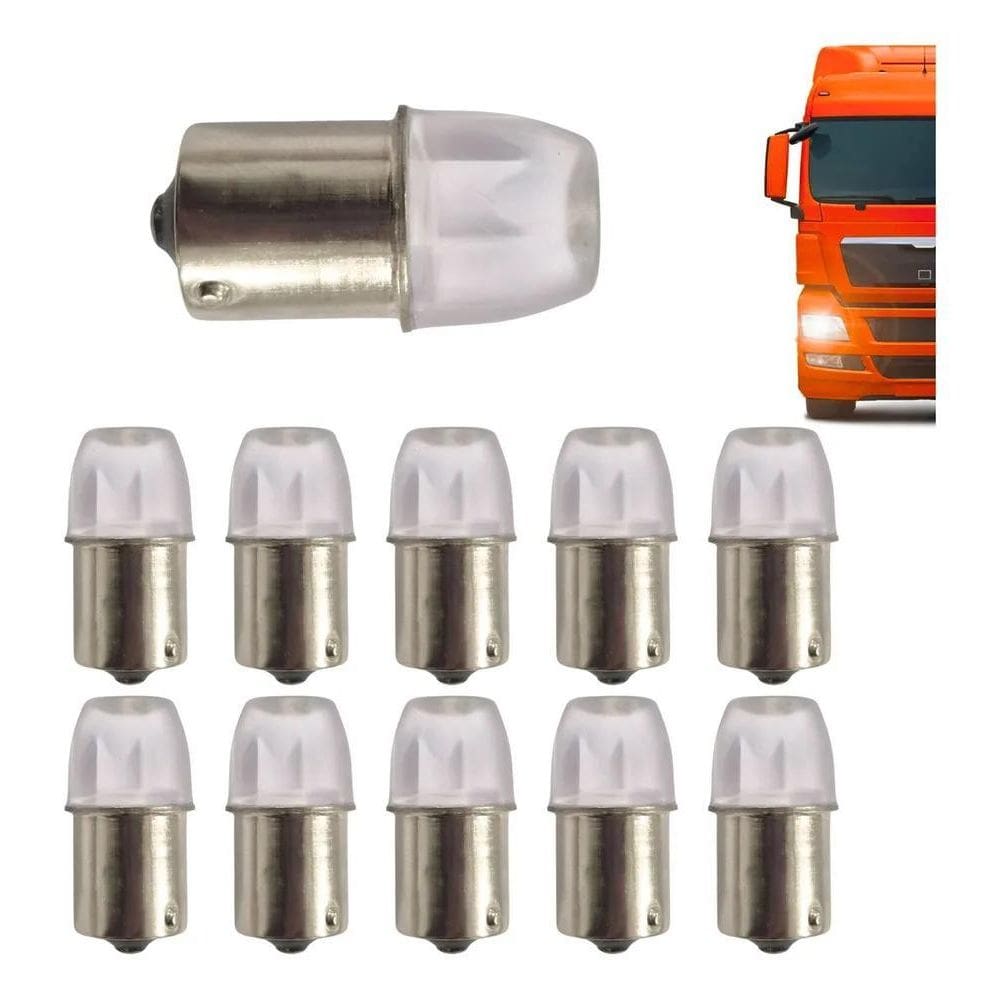 Kit 10 Lampada 3 Led Ceramica Ba15S 1 Polo P21W Branco 24V