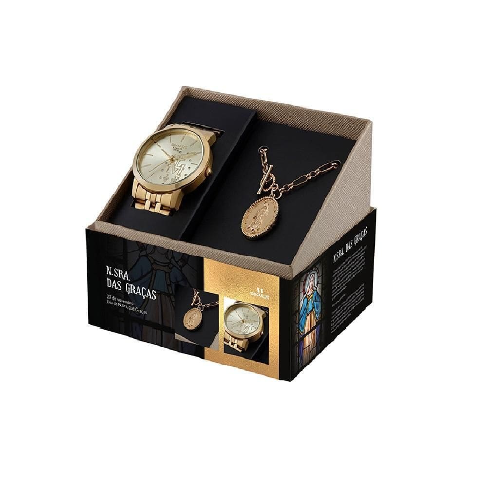 Kit Relógio Seculus Feminino Nossa Senhora Das Graças 4403