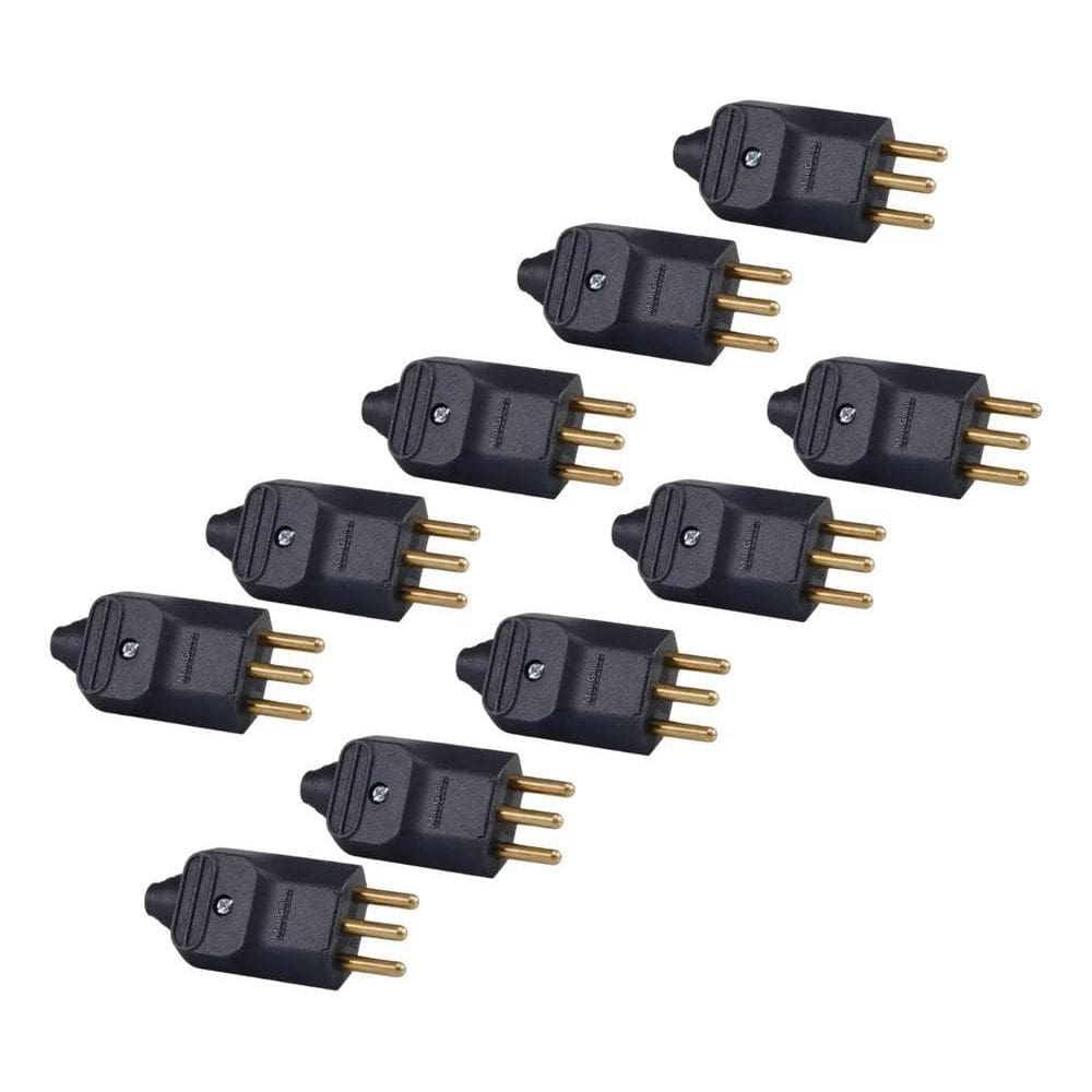 Kit 10 Plug 3 Pinos 20A Tomada Macho Pld2-3 Preto Margirius