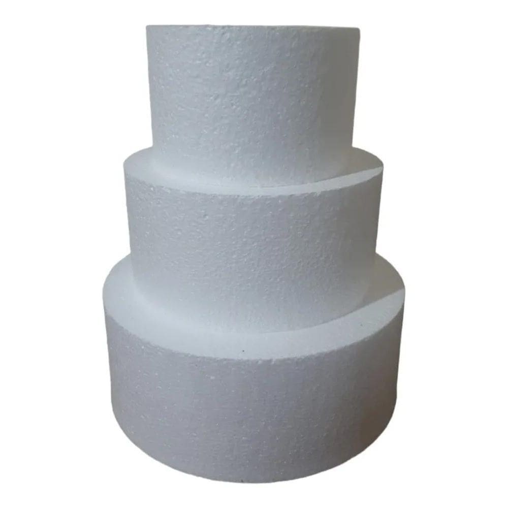 Base De Isopor Redonda Para Bolo Fake   Kit  15,20,25X10Cm