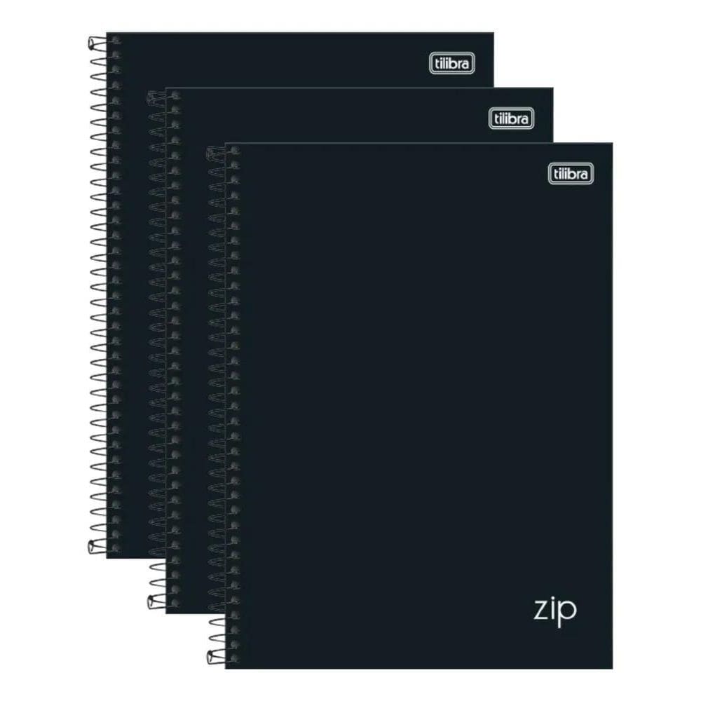 Kit 3 Cadernos Zip Preto 160Fl Capa Dura Univ 10 Mat Tilibra