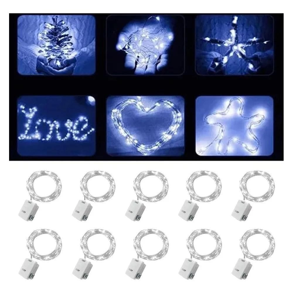 Kit 10 Fio Fada Cordão De Led 2M 20 Leds Fixo Bateria Branco