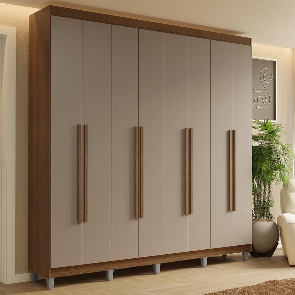 Guarda-Roupa Casal com Pés 8 Portas Batentes Rustic/Crema/Rustic Saturno Madesa
