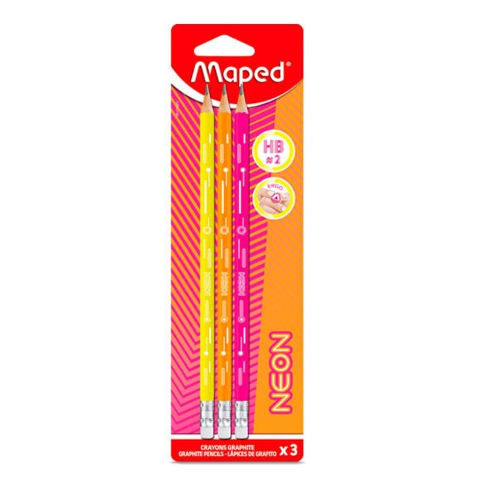 Lápis preto Nr.2 com borracha Neon 3 unid 851710ZV - Maped