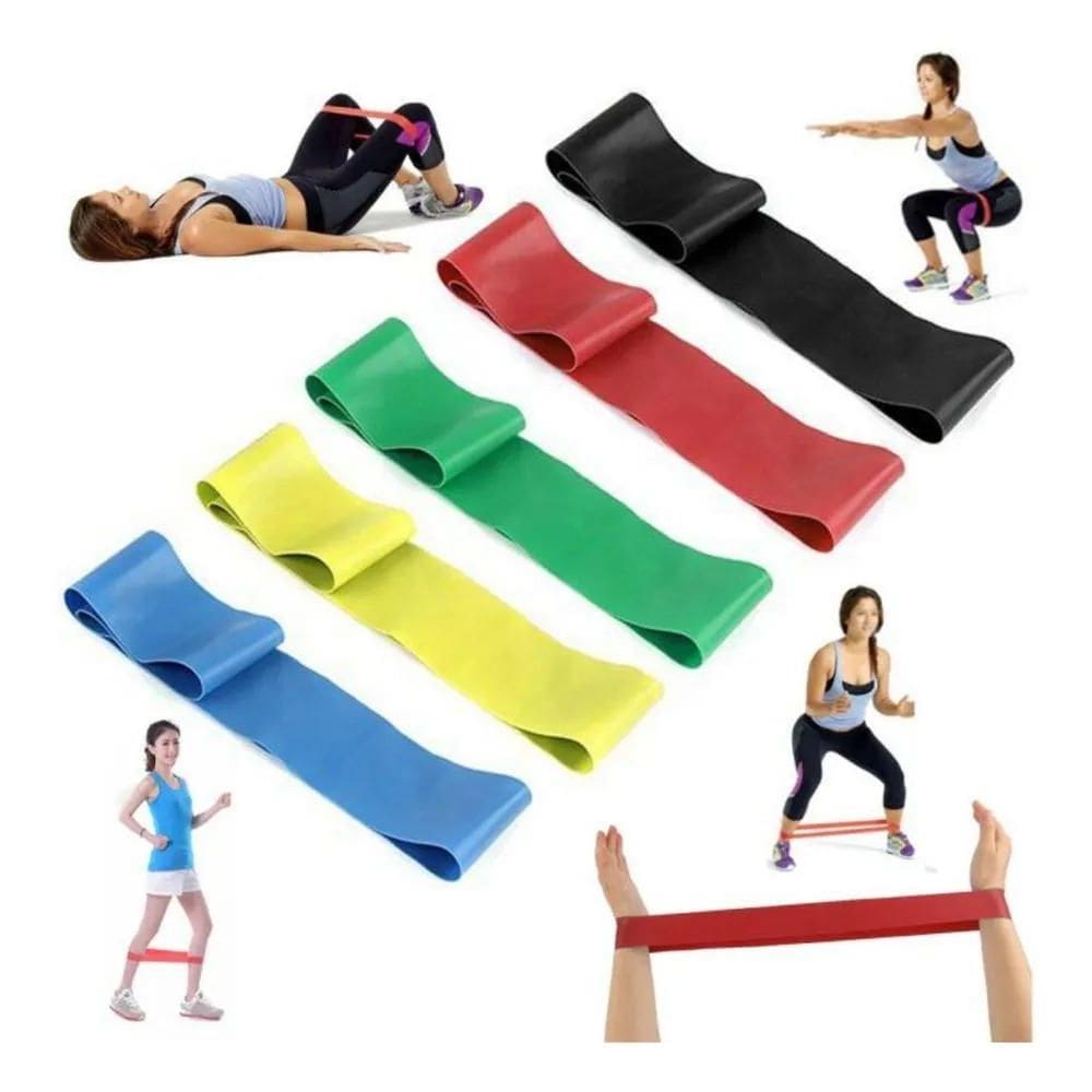 Kit 5 Faixa Elastica Treino Ginastica Pilates Fortalecimento