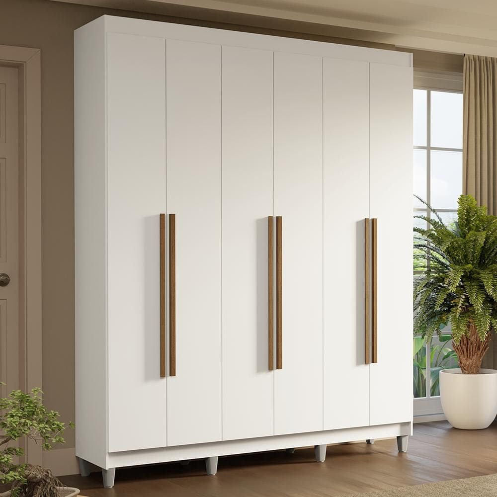 Guarda-Roupa Casal com Pés 6 Portas Batentes Branco/Branco/Rustic Saturno Madesa