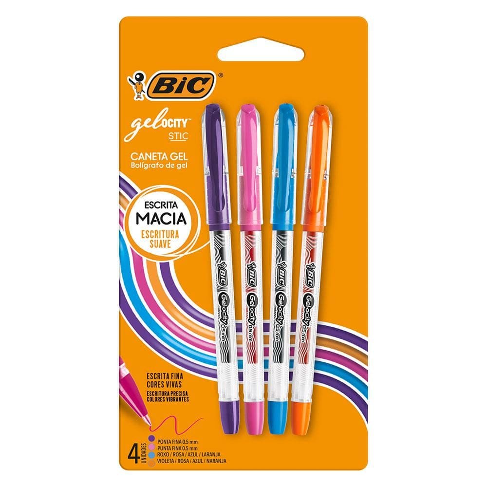 Caneta gel Gelocity Stic 0.5mm com 4 unidades - Bic