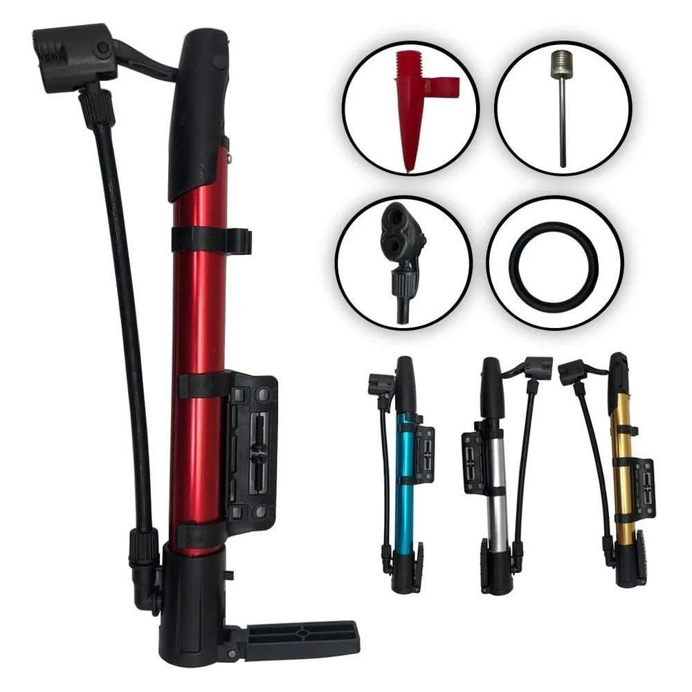 Bomba De Ar Para Pneu Bike Bico Fino E Grosso Encher Bola