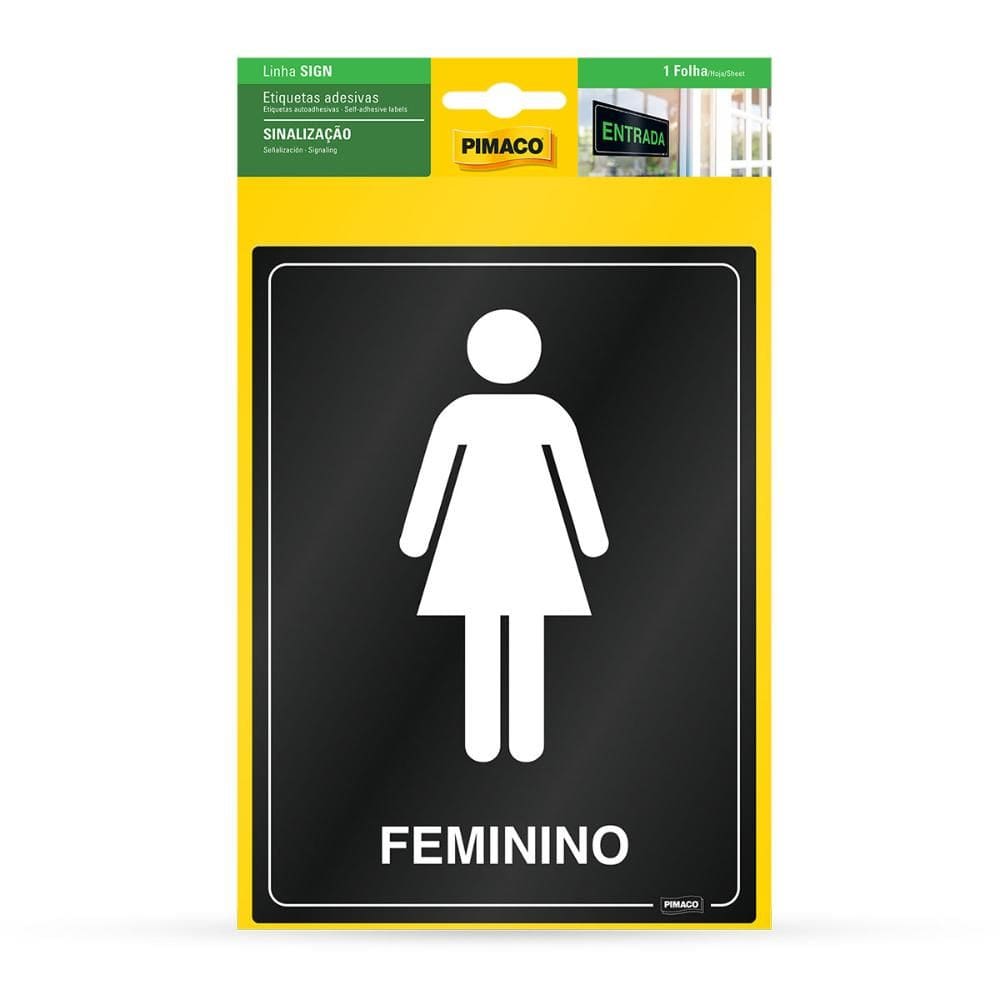 Etiqueta sinalização Banheiro Feminino 13,8x18,5cm - Pimaco