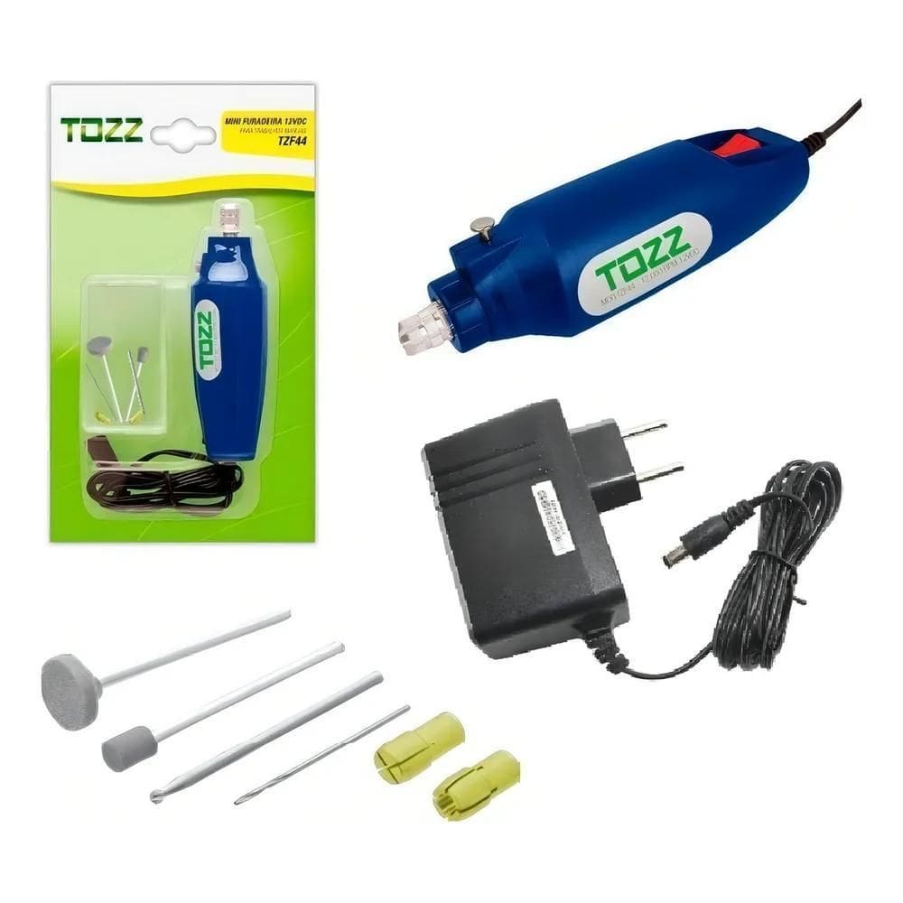 5X Mini Furadeira Drill 7 Acessórios + Fonte Cor Azul
