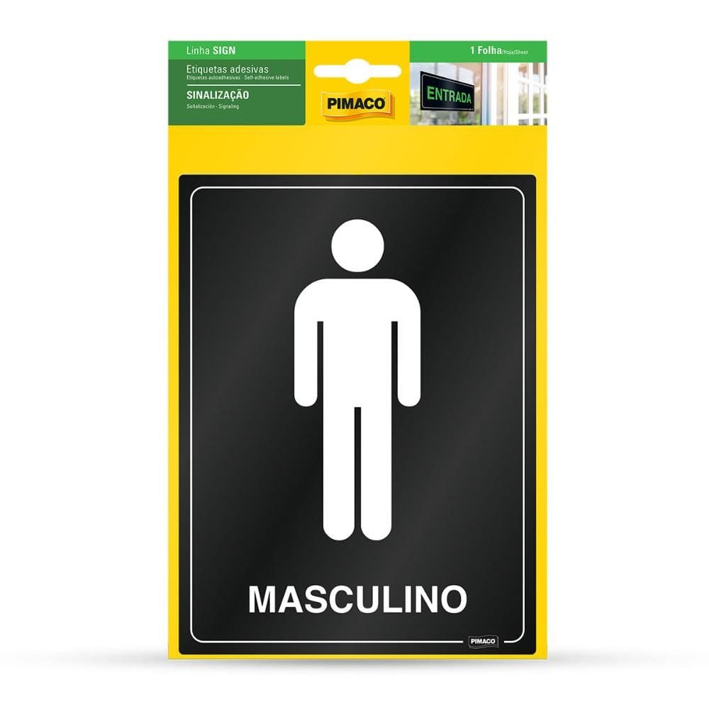 Etiqueta sinalização Banheiro Masculino 13,8x18,5cm - Pimaco