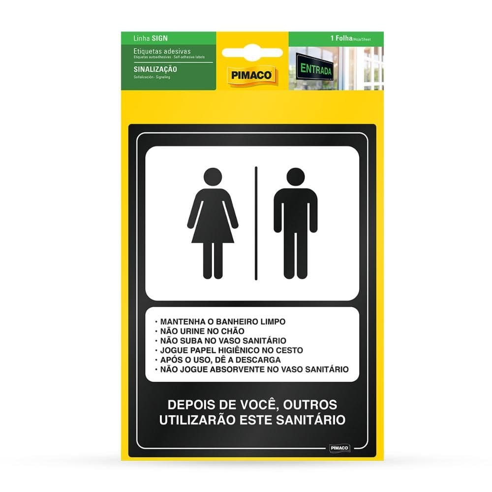 Etiqueta sinalização Conservação Banheiro Unissex Pimaco