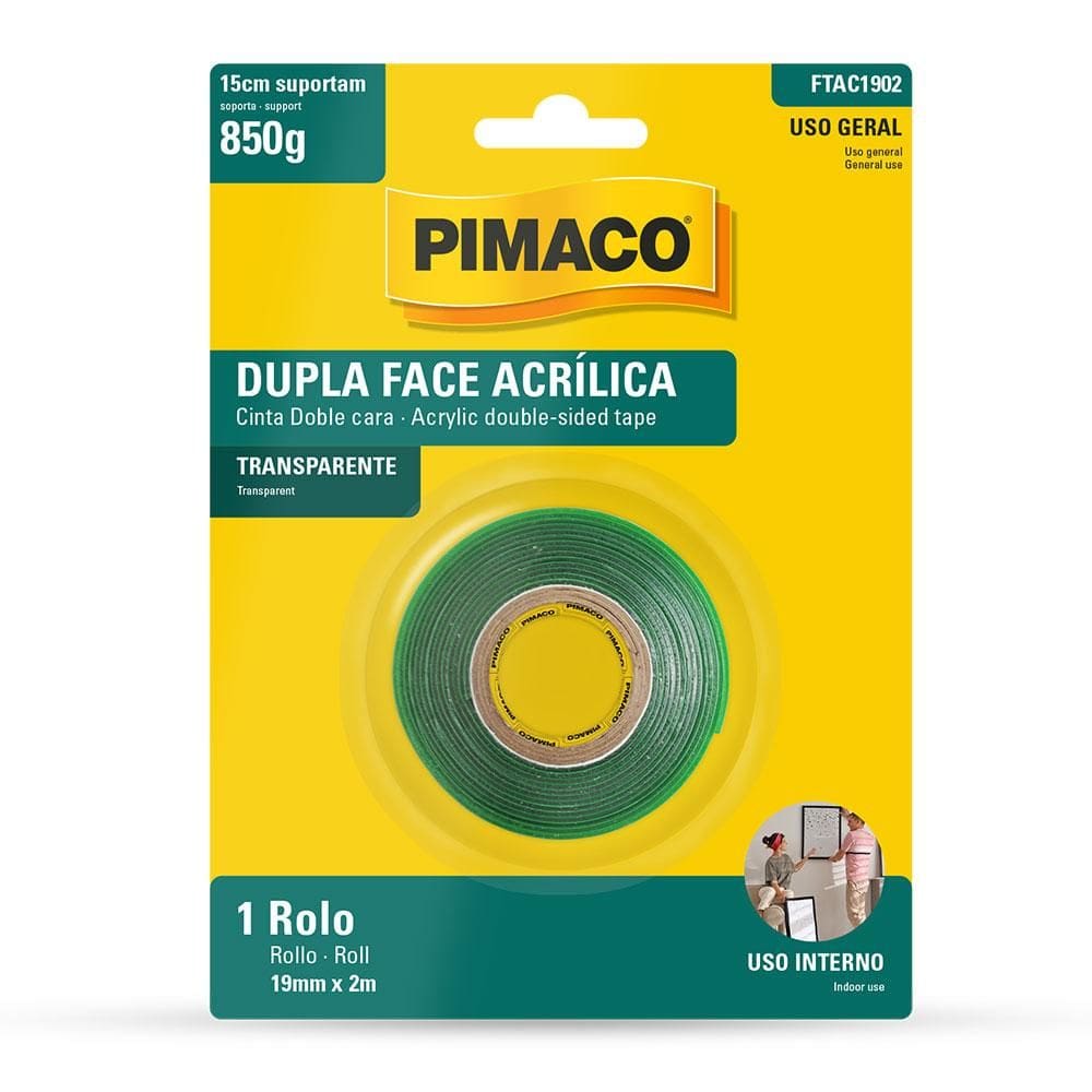Fita dupla face acrílica 19mmX2m - Pimaco