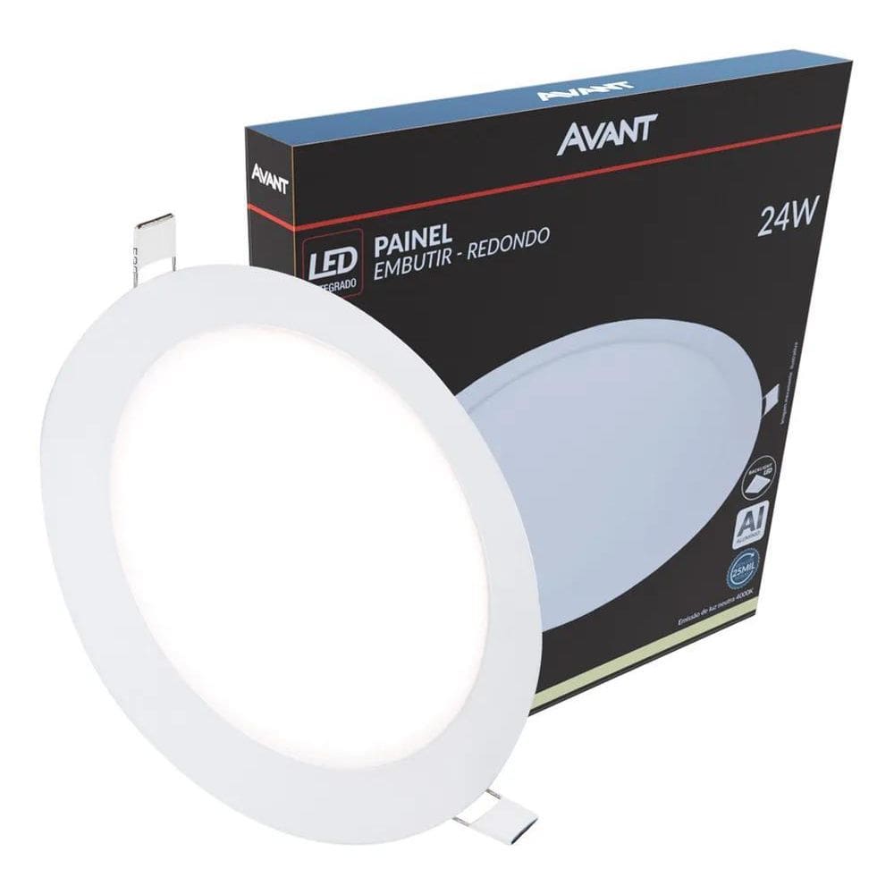 5X Painel Led Alu 24W 4000K Emb. Redondo 110V/220V 30Cm Avan