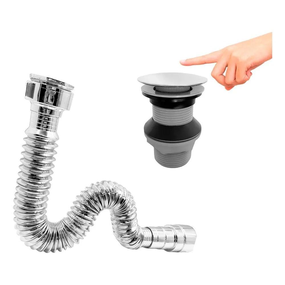 5X Kit Sifão Cromado Válvula Click 7/8 Ralo Dreno Inox Cuba