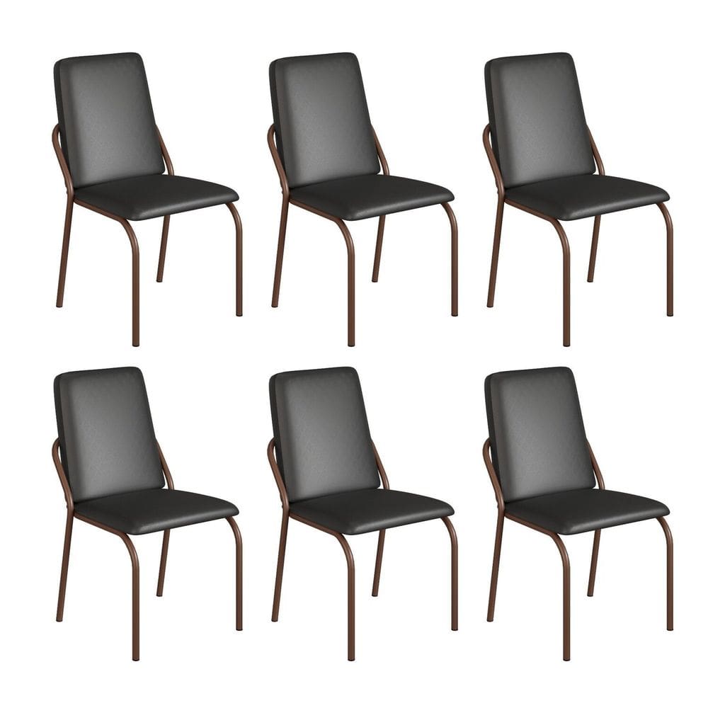 Kit 6 Cadeiras para Sala de Jantar Malibu Preto liso / Marrom