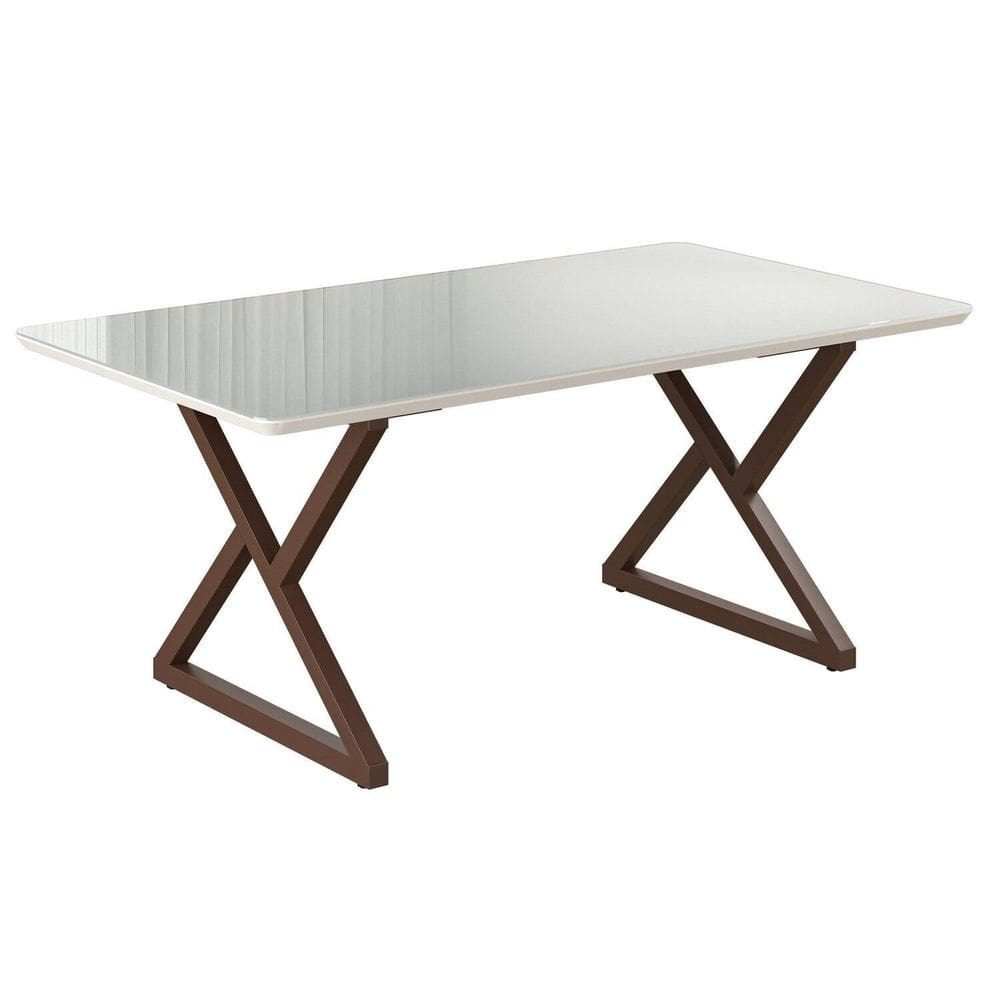 Mesa para Sala de Jantar Retangular 160x90cm Mdf com Vidro Império Marrom / Off White