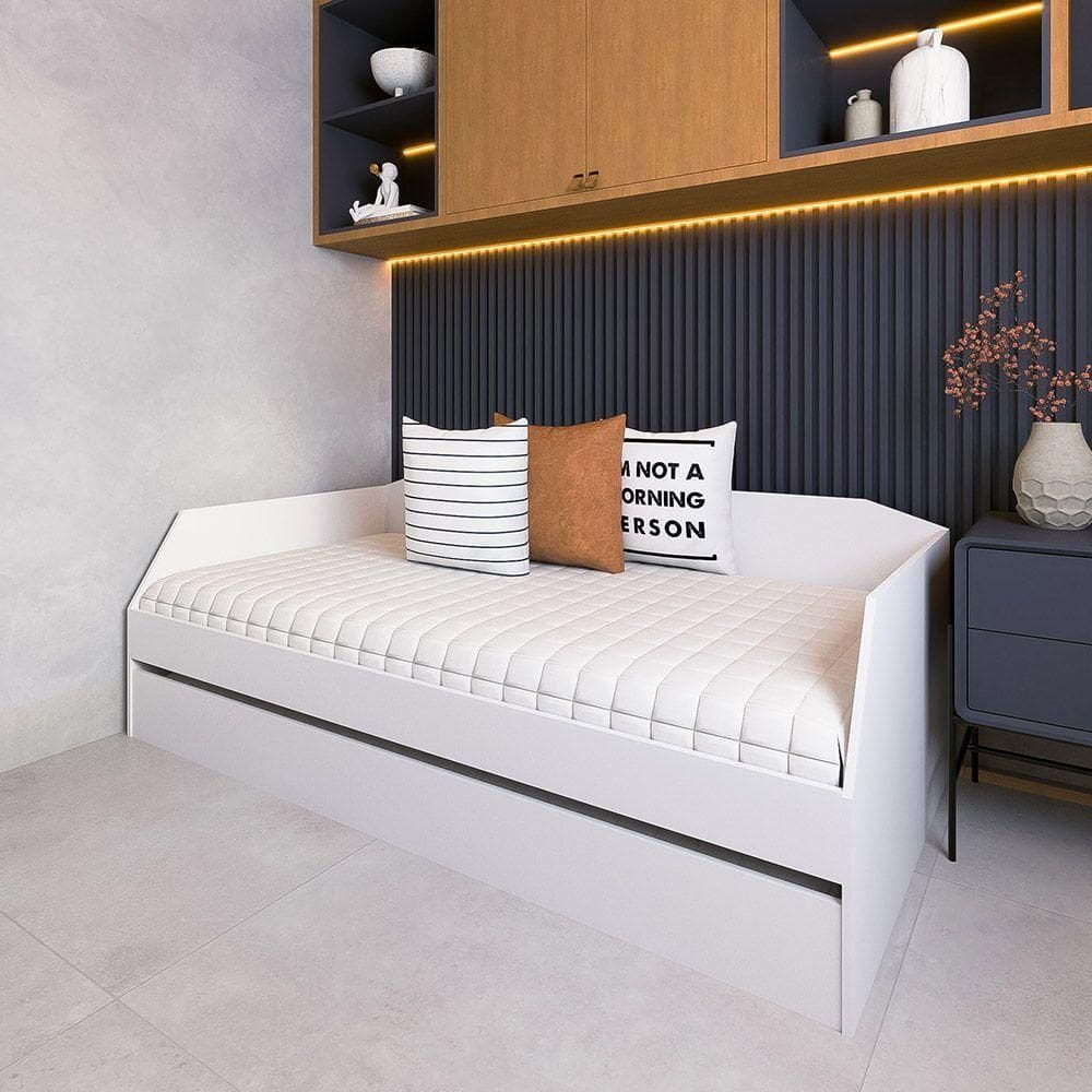 Sofá Cama Solteiro Duplo Com Cama Auxiliar E Rodízio Resistente Duo Branco