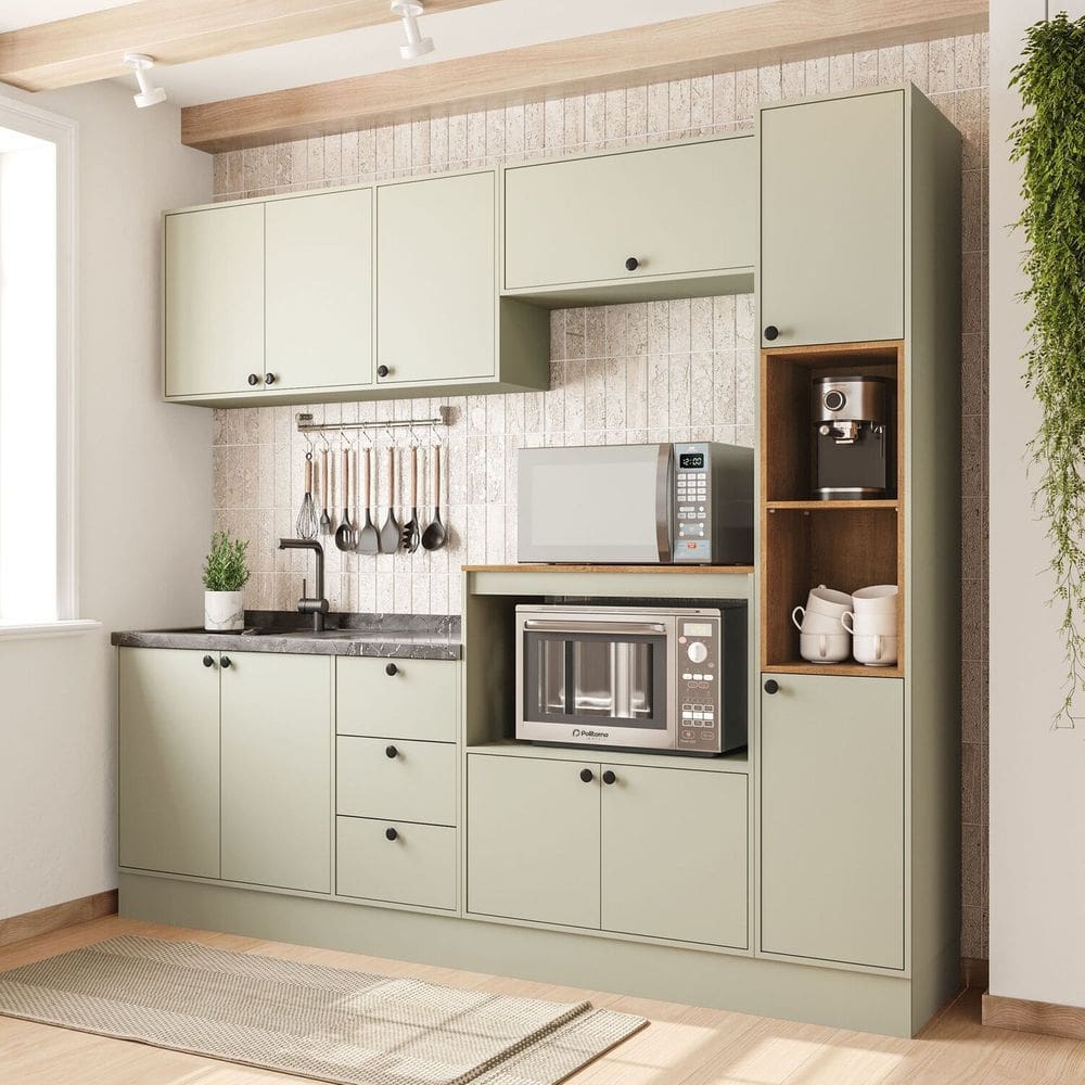 Cozinha com Rodapé 5 Peças Rubi Yescasa Verde Oliva