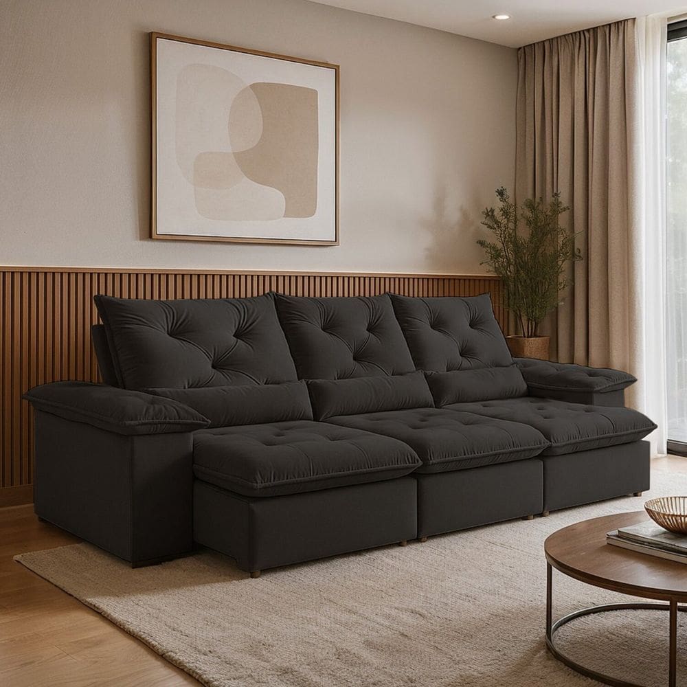 Sofá Retrátil e Reclinável 4 Lugares 270cm Londres Plus Preto