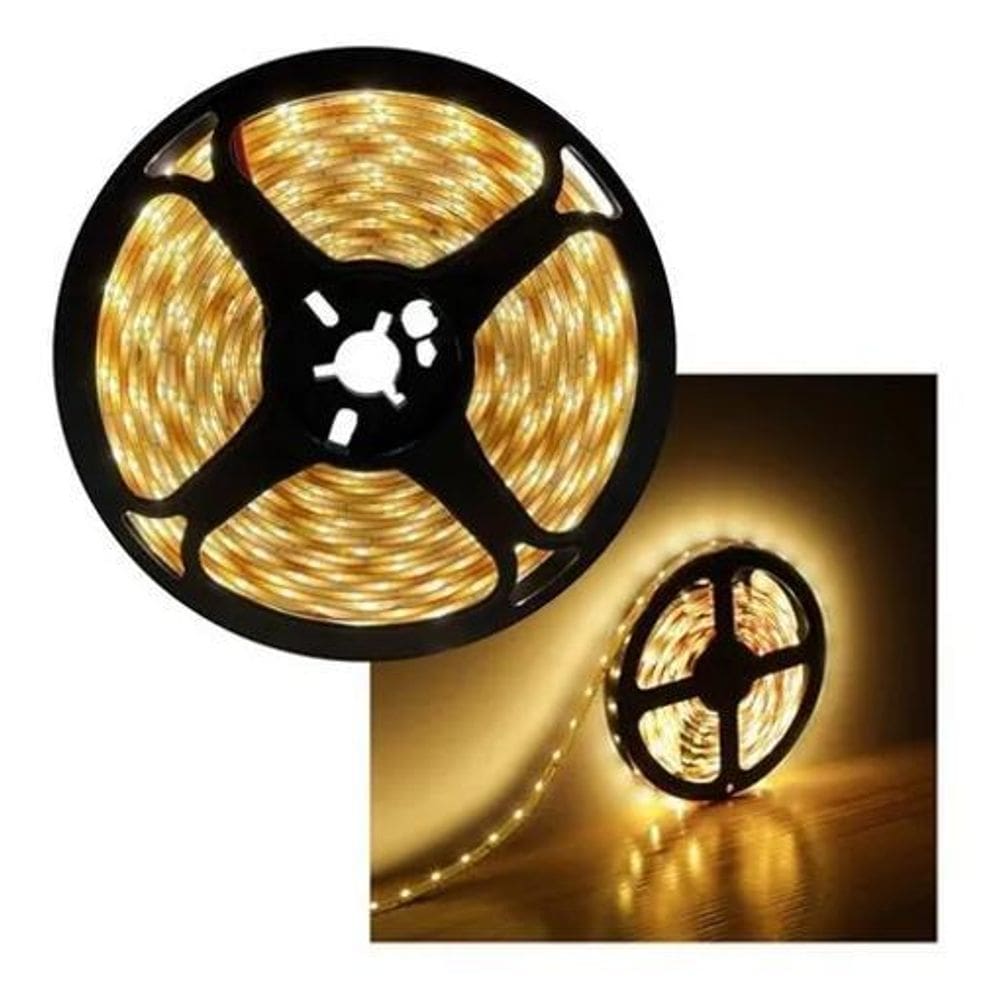 5X Fita Led Amarela 3528 5M D Face Branco Quente 3000K