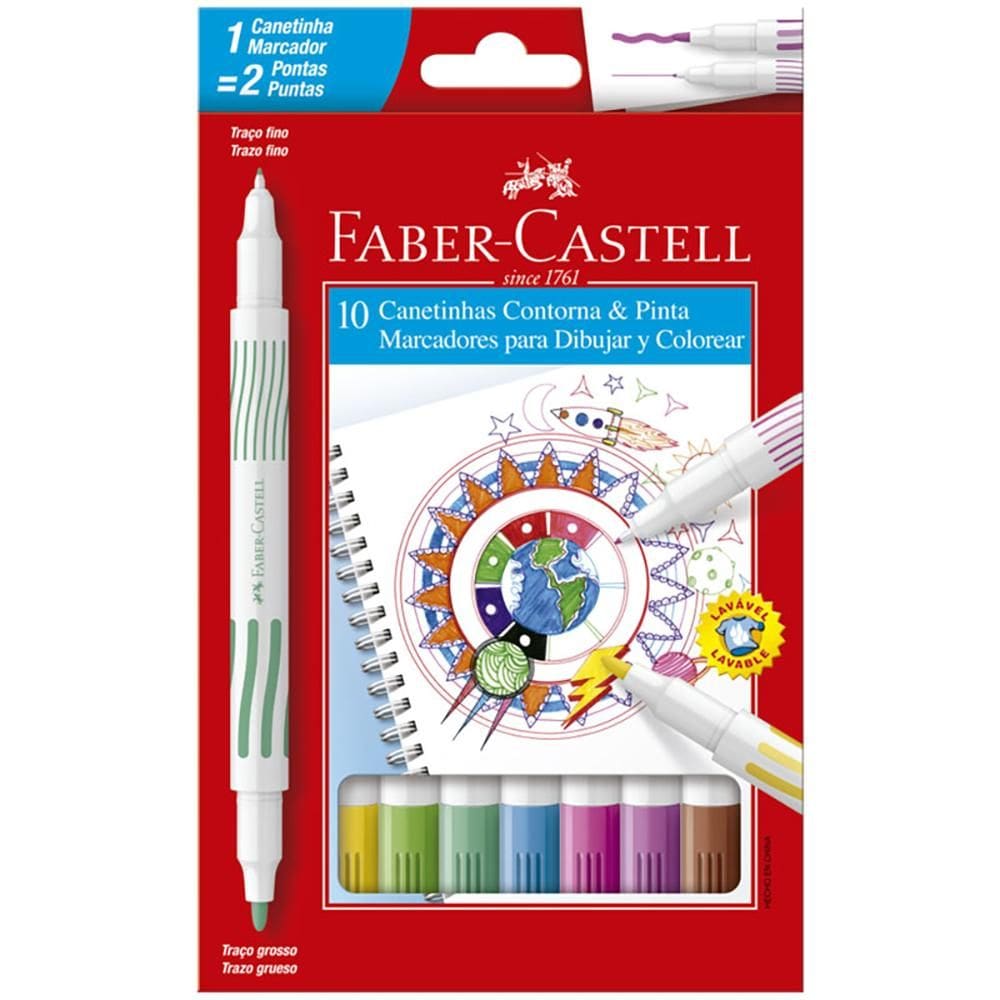Caneta hidr ponta dupla 150110DUO 10 cores Faber-Castell