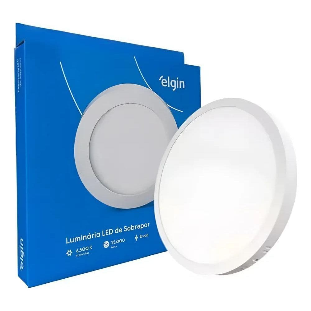 5X Plafon Led Painel 24W Sobrepor Redondo 6500K Branco Elgin