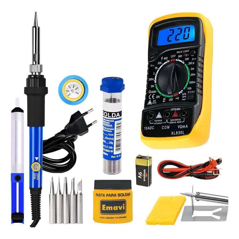 5X Kit Ferro De Solda 60W Ajuste Temp Multimetro Pasta Sugad