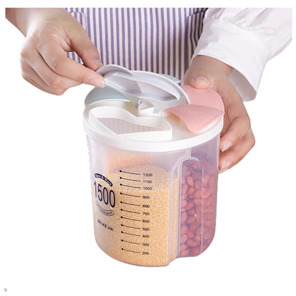 Pote Alimentos 3 Em 1 Divisorias Dispenser Lavanderia Sabao Em Po Porta Mantimentos Triplo Medidor Sucrilhos